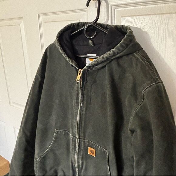 VINTAGE CARHARTT J130 MOS Moss Green Hooded Men's Jacket Workwear Size XXL - Picture 5 of 11